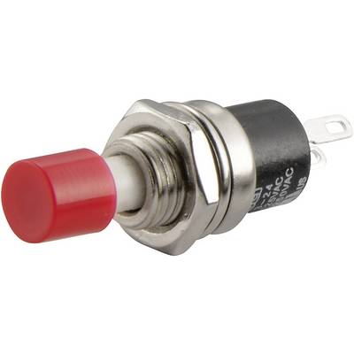Un pulsante rosso in metallo e plastica per circuiti elettronici.