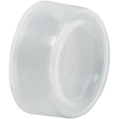 Un tappo trasparente in plastica a forma cilindrica, comunemente utilizzato per sigillare contenitori o bottiglie.