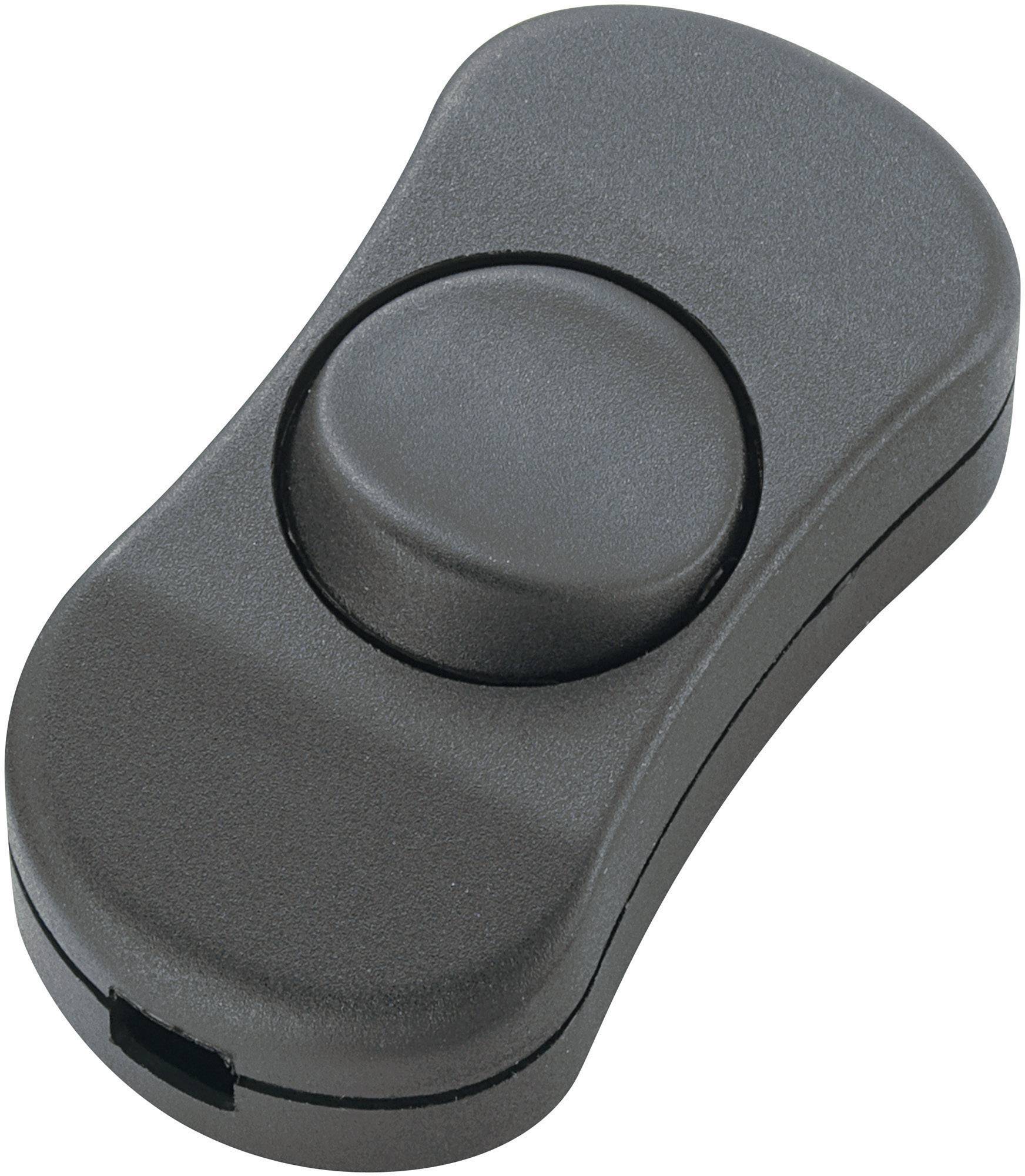 Uno spinner antistress nero, di forma ovale, con due estremità arrotondate e un bottone centrale rotante.