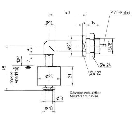 Elobau 20101C01-1 Interruttore a galleggiante 200 V/DC, 250 V/AC 1 A 1 NA IP67 1 pz.-2