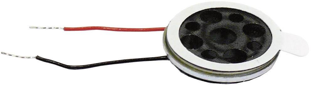 Altoparlante rotondo mini con cavo nero e rosso, adatto per progetti elettronici e piccole applicazioni audio.