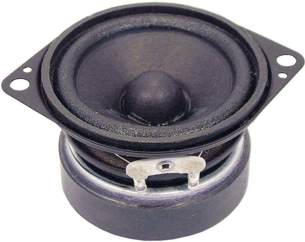 Un altoparlante rotondo con involucro nero ed elementi metallici, adatto per la riproduzione audio in sistemi di altoparlanti.