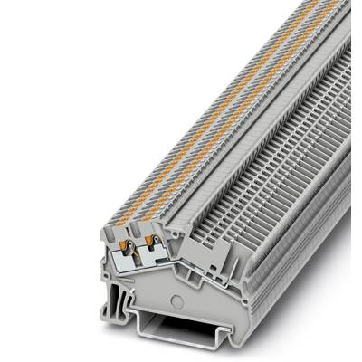 Un connettore elettrico rettangolare grigio con contatti arancioni, adatto per applicazioni industriali, su sfondo bianco.