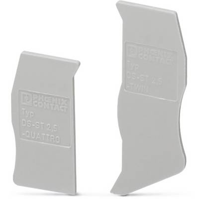 Due componenti grigie di Phoenix Contact, tipo DS-ST 2,5, contrassegnate a sinistra come "Quattro" e a destra come "Twin".
