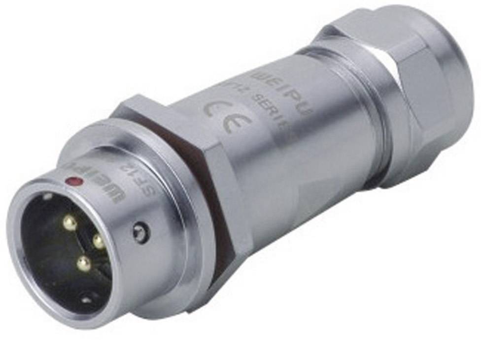 Spinotto metallico con tre pin visibili. Il corpo reca la scritta 'WEIPU' e 'SP2112'. Utilizzato per connessioni elettriche.