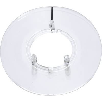 Un dischetto rotondo, trasparente, in plastica con un'apertura centrale e diversi piccoli perni.