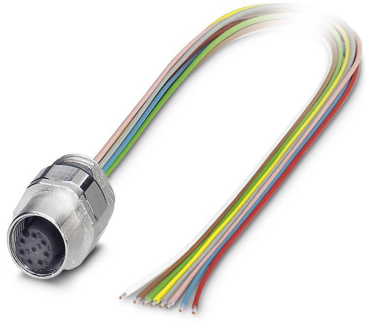 Cavo multicore con connettore metallico, isolamenti colorati, idoneo per applicazioni industriali o connessioni di dispositivi.