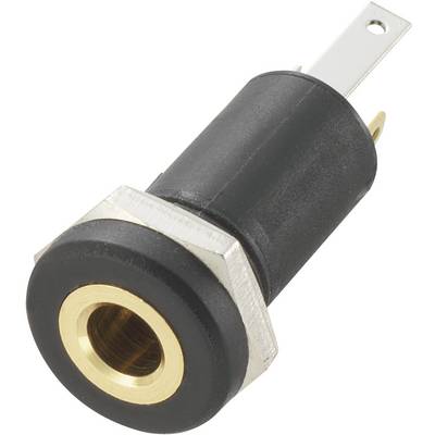 Una presa audio nera con superficie di contatto dorata, idonea per il fissaggio su dispositivi elettronici.
