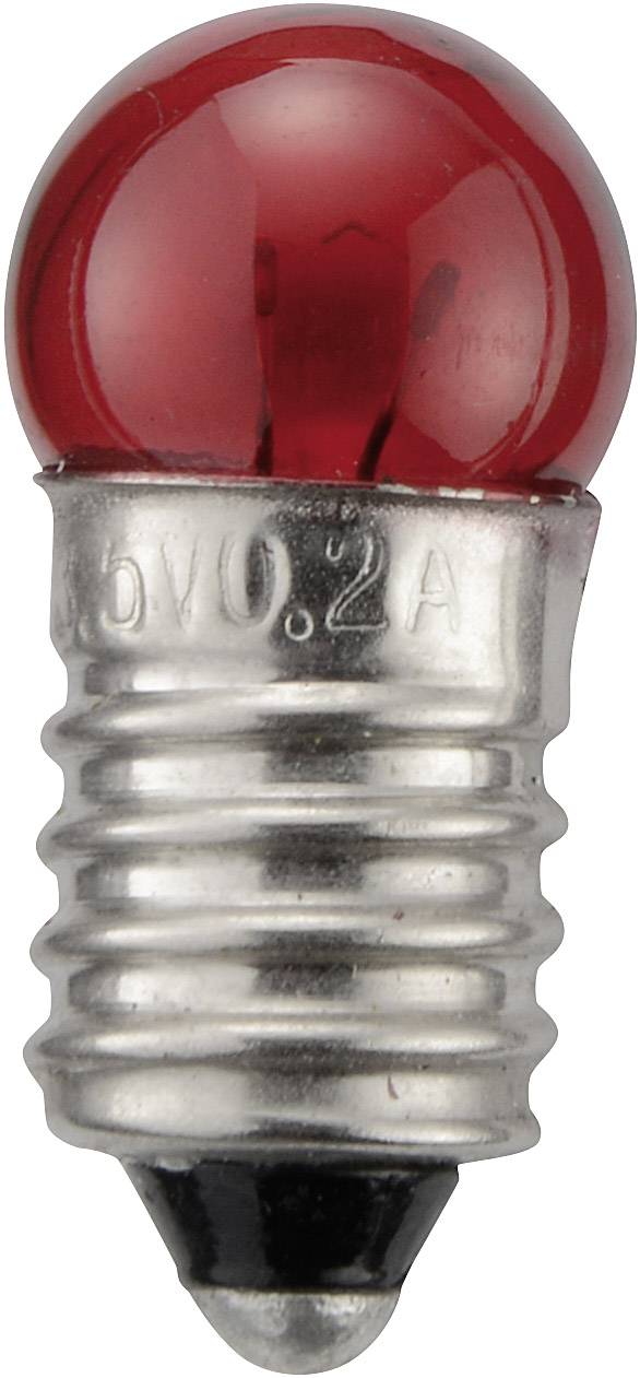 Una piccola lampadina con vetro rosso e attacco metallico.