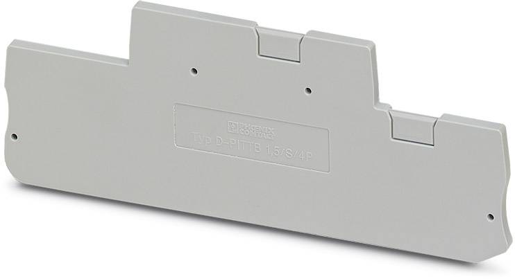 Un divisorio grigio per connessioni elettriche. Ha una struttura rettangolare con bordi arrotondati ed è etichettato.