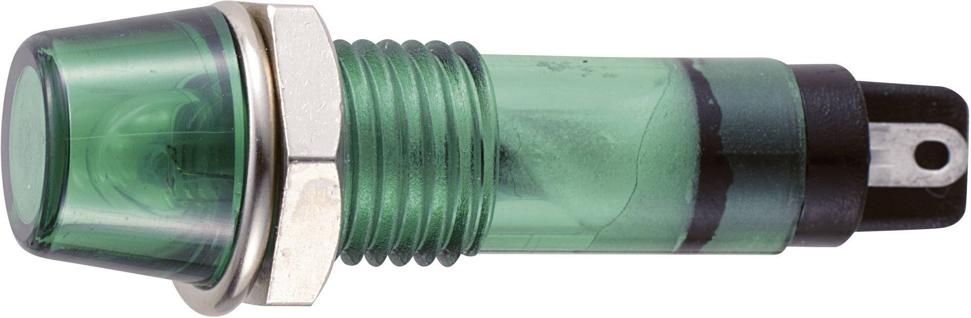 Pulsante rotondo verde con anello in metallo e base nera, idoneo per impianti di commutazione meccanici e dispositivi di controllo elettrici.