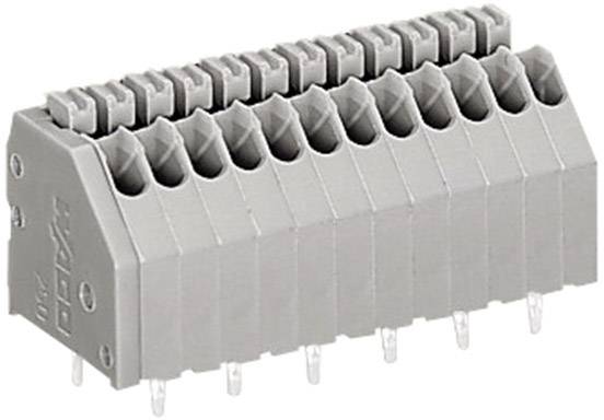 Un connettore grigio multipolare con diversi morsetti, idoneo per il montaggio su scheda elettronica in dispositivi elettronici.