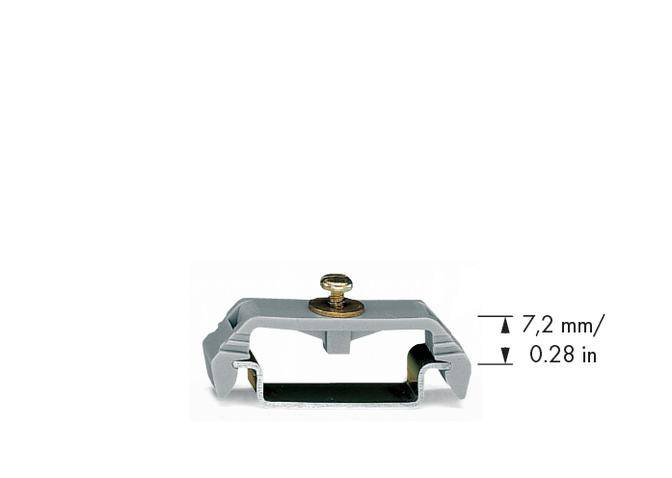Staffa su sfondo bianco, mostra le dimensioni di 7,2 mm e 0,28 pollici. Utilizzata principalmente per fissare materiali.