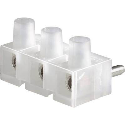 Morsetto di connessione tripolare in plastica trasparente, idoneo per il montaggio di cavi elettrici.