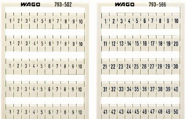 Morsetti di collegamento 'Wago': Barra numerata a sinistra 793-502 con numeri da 1-20, a destra 793-566 con numeri da 21-50, suddivisi in due file.