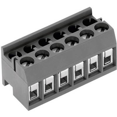 'Barra di morsetti elettrica nera con otto connessioni in linea, utilizzata per il cablaggio e la distribuzione di corrente in sistemi elettrici.'