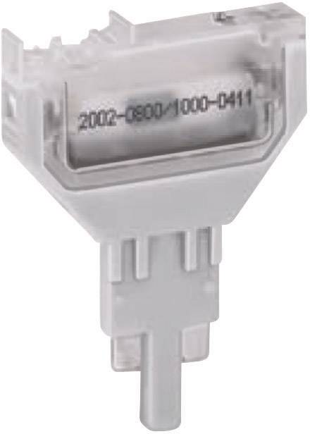 Un piccolo connettore di plastica bianco con una sequenza di numeri '2002-0600/1000-0411' sulla superficie superiore.