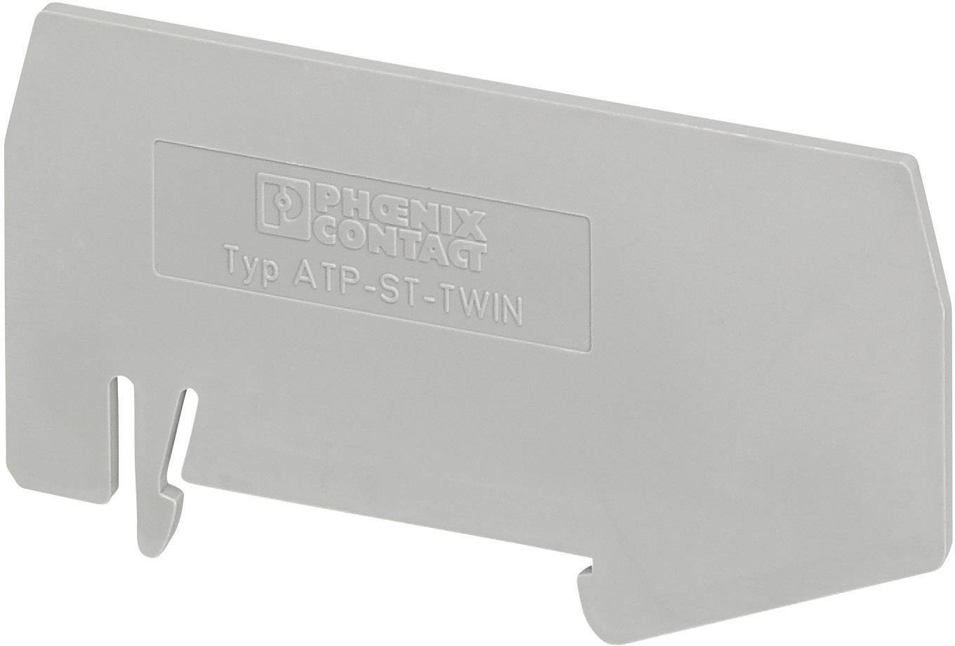 Componente grigia con la scritta 'Phoenix Contact, Tipo ATP-ST-TWIN', utilizzata come piastra separatrice in quadri elettrici.