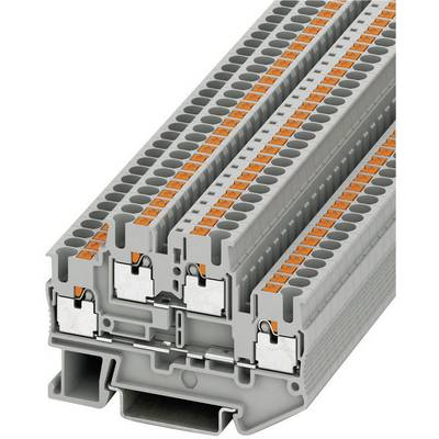 Morsetti a più livelli grigio-arancioni per armadi elettrici, idonei per installazioni in quadri elettrici e per il collegamento sicuro dei conduttori.