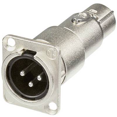 Un connettore XLR metallico a tre pin, comunemente utilizzato in connessioni audio e microfoniche, è posizionato obliquamente verso l'alto a destra.