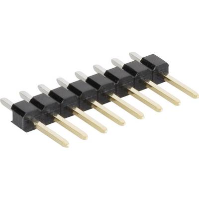 Un connettore rettangolare a 6 pin con alloggiamenti neri e contatti dorati. Adatto per connessioni elettroniche.