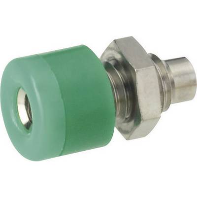 Connettore verde in plastica e metallo con dado esagonale e perno cilindrico, utilizzato nei sistemi di tubazioni.