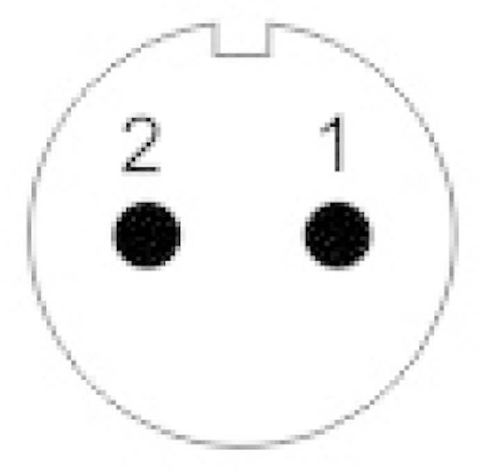 Spina elettrica con due fori, numerati '1' e '2'.