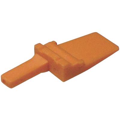 Uno strumento di plastica arancione, rettangolare, con un manico stretto e una testa larga e piatta, probabilmente un cuneo.