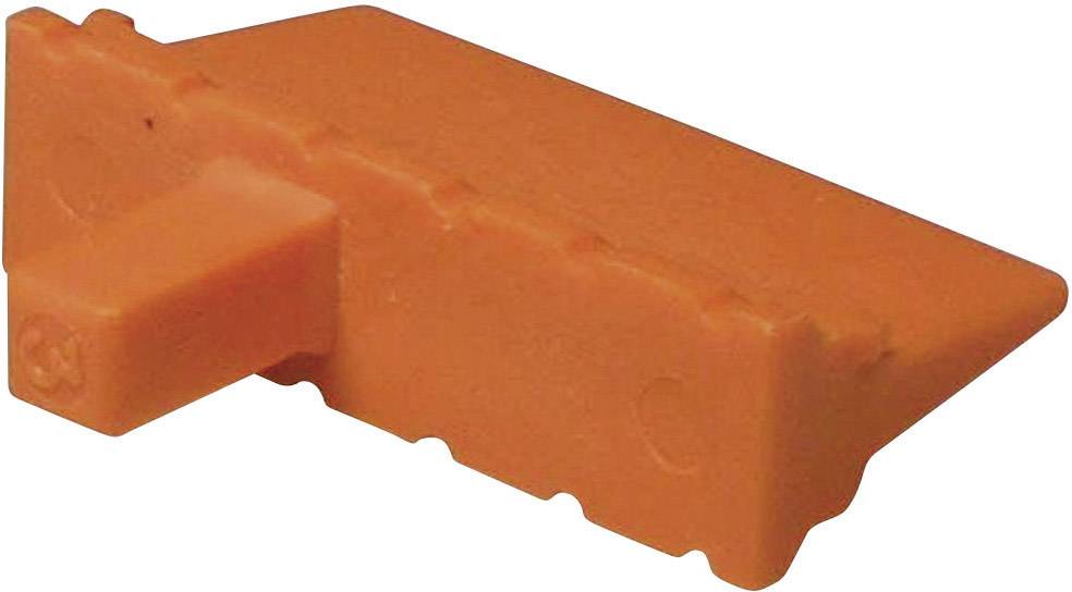 Un cuneo di plastica arancione, principalmente utilizzato per bloccare e stabilizzare oggetti.