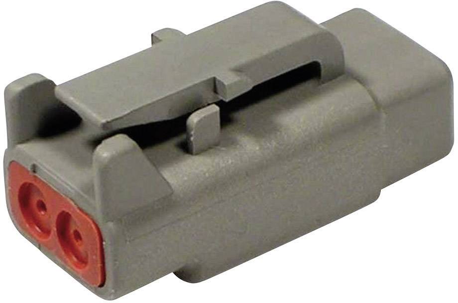 Connettore grigio con due aperture di connessione rosse, idoneo per connessioni elettriche in applicazioni tecniche.