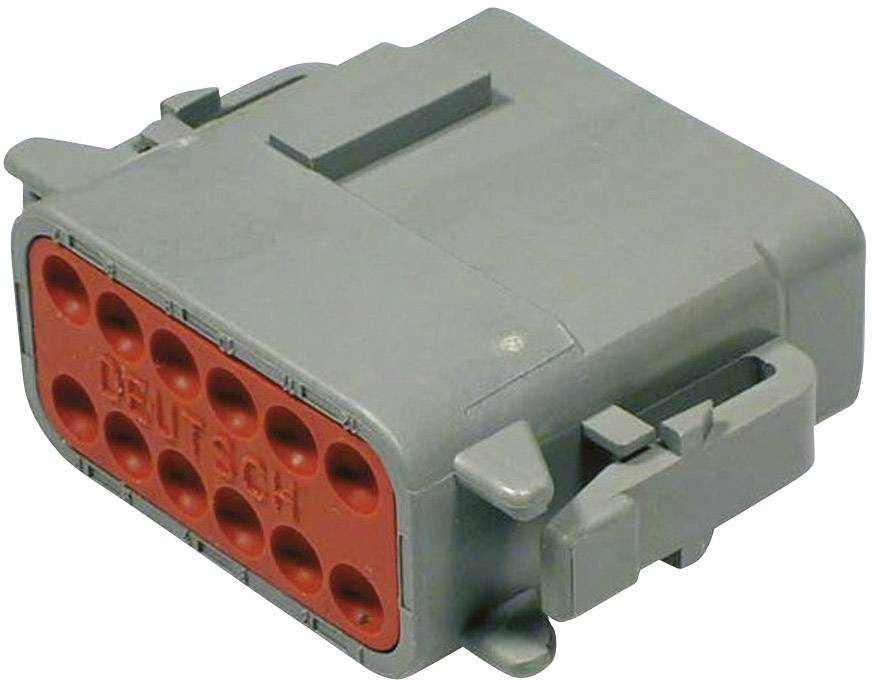Connettore elettrico grigio e rosso con più slot, adatto per applicazioni industriali.