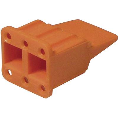 Spina in plastica arancione con quattro fori sul lato frontale, idonea per il collegamento di apparecchi elettrici.