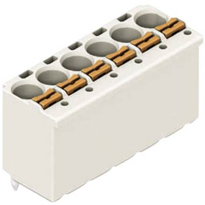 Un modulo elettrico di connessione rettangolare color crema con sei morsetti a leva di colore arancione per il collegamento dei cavi.