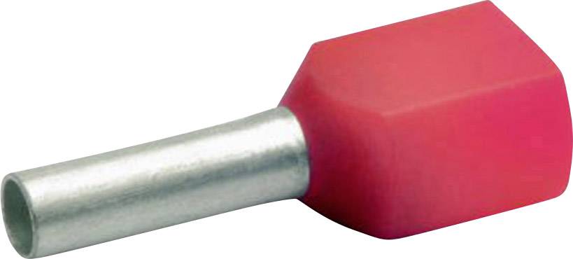 Un capocorda rosso con un attacco metallico, utilizzato per connessioni elettriche.