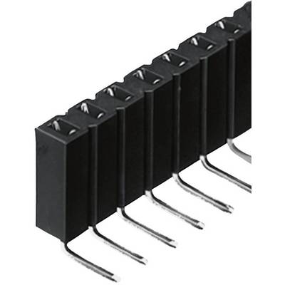 Una serie di connettori a barra pin nera a due file con pin per saldatura. Sono destinati a connessioni elettroniche in circuiti.