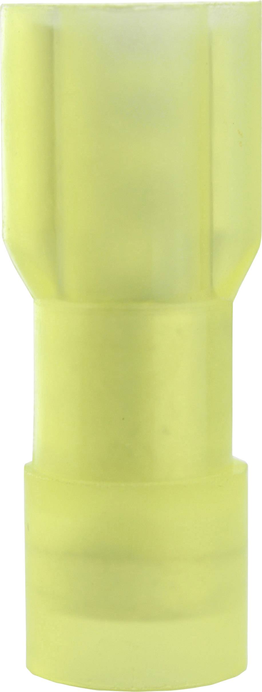 Un pezzo di plastica giallo a forma di tubo con un'apertura stretta e una più larga, probabilmente un elemento di connessione o giunzione.
