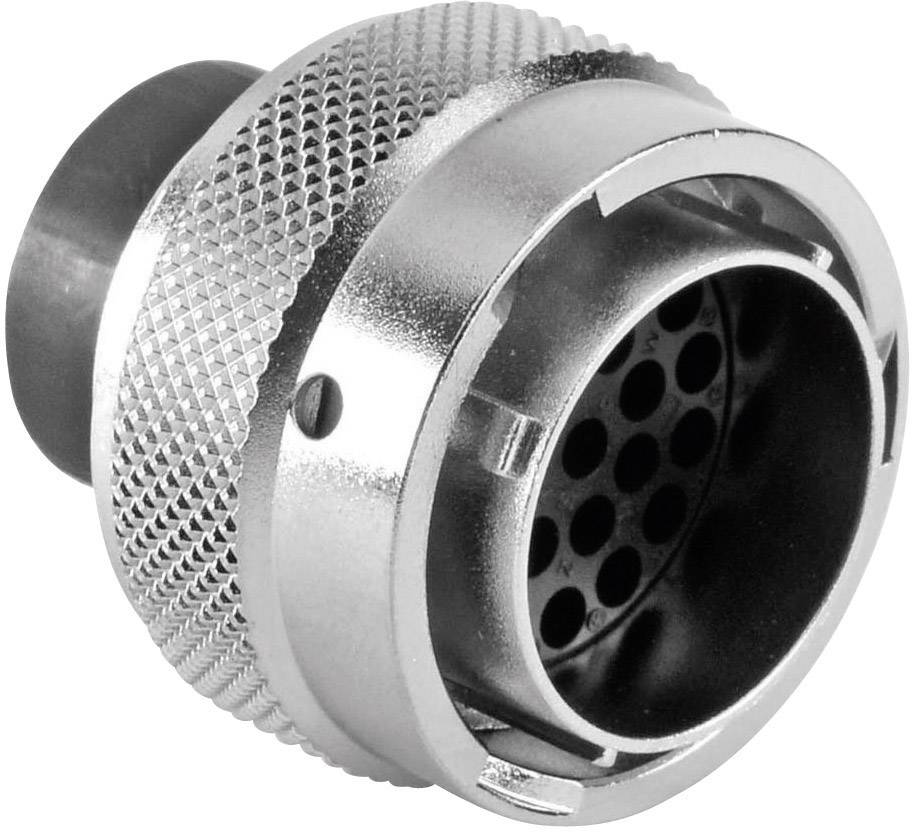 Connettore metallico circolare con bordo scanalato e multiple connessioni di contatto, idoneo per applicazioni industriali.