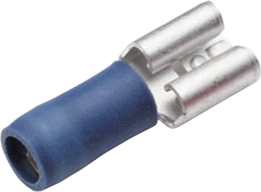 Capocorda blu con estremità metallica, tipicamente utilizzato per il collegamento sicuro di cavi elettrici.