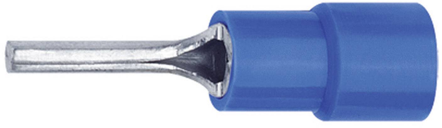 Un capocorda blu, isolato, con attacco piatto metallico. Utilizzato per collegare conduttori elettrici.