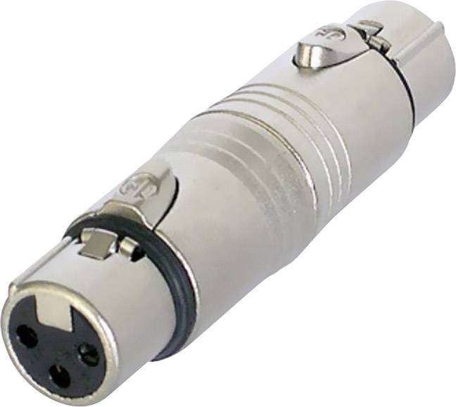 Un connettore XLR argentato a tre pin, idoneo per segnali audio.