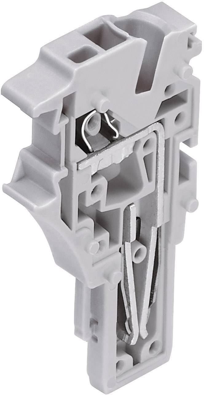 Involucro grigio per morsetti in plastica con contatti a molla metallici visibili, da utilizzare in connessioni elettriche.