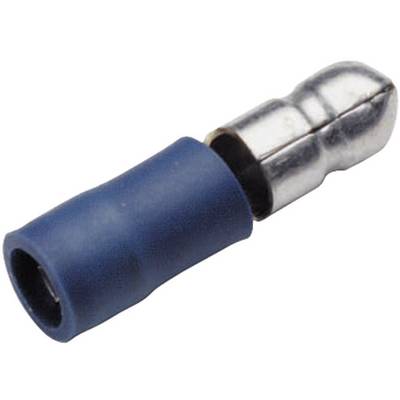 'Spinotto metallico con isolamento blu, probabilmente un connettore elettrico per giunzioni di cavi.'