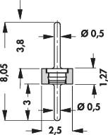 Disegno tecnico di un componente con quote dimensionali. Le misure e le direzioni sono indicate e mostrano dettagli della struttura e della posizione.