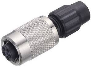 Connettore con involucro metallico e cappuccio in plastica, idoneo per connessioni elettriche in applicazioni industriali.