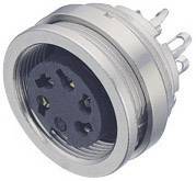 Presa metallica con cinque slot circolari, idonea per connessioni elettriche.