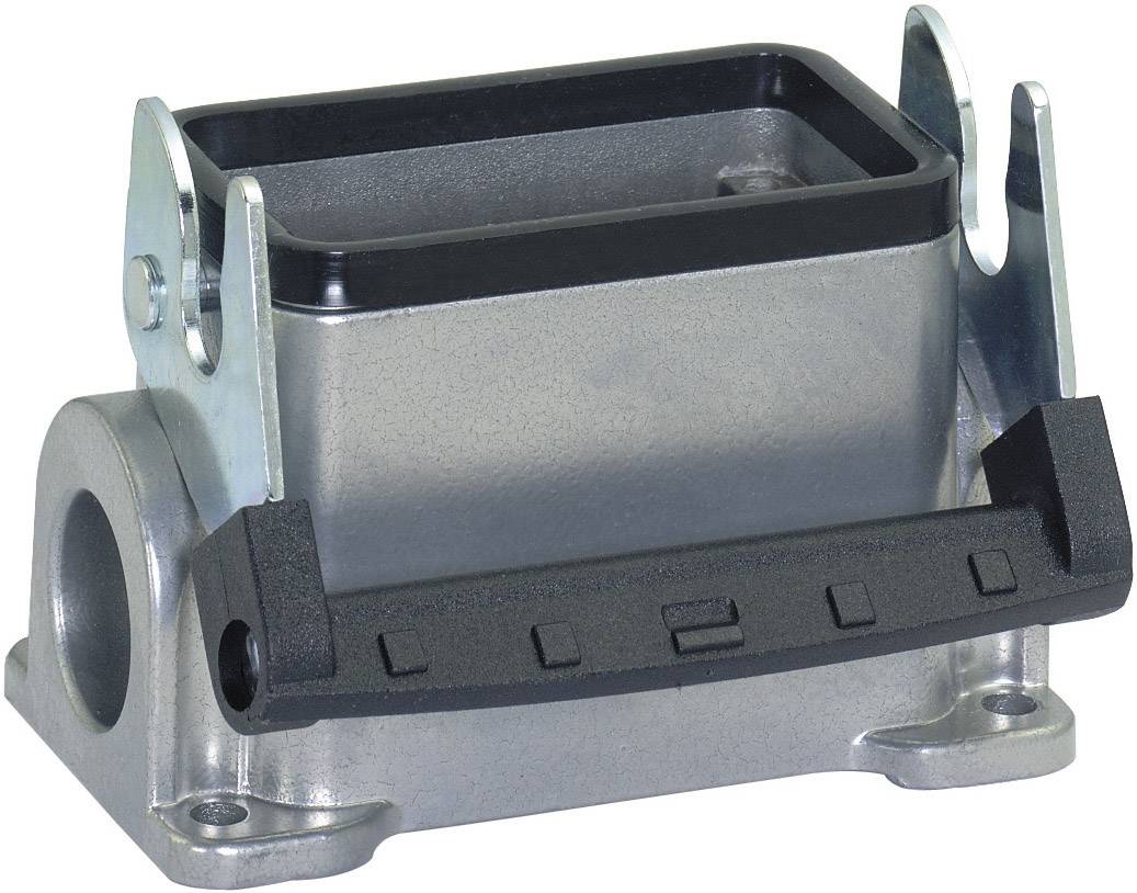 Involucri per connettori industriali in metallo con terminale nero e fermagli di fissaggio laterali, utilizzati per connessioni elettriche pesanti.