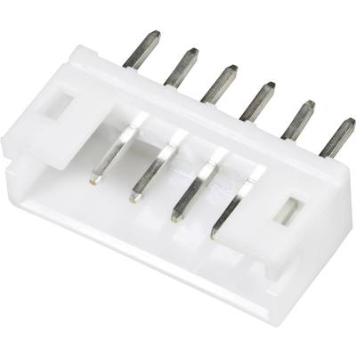 Un connettore elettrico bianco con sei pin metallici, utilizzato per collegare componenti elettronici.