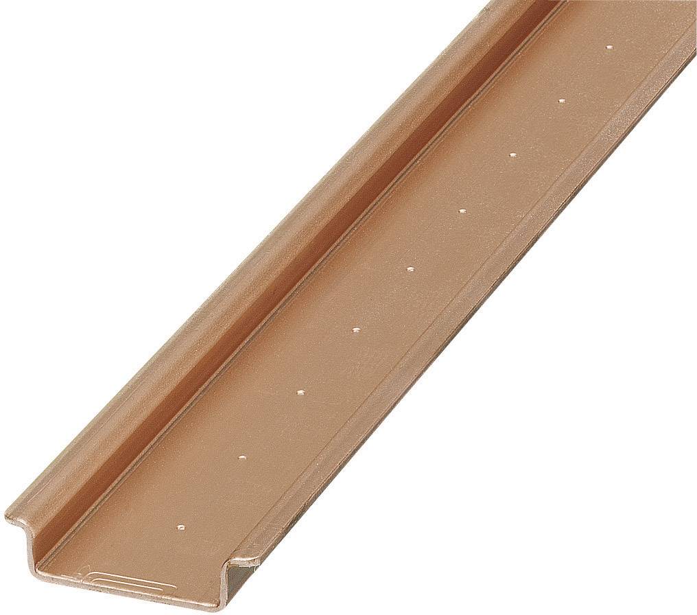 Un profilo angolare marrone in metallo per applicazioni edili, mostra un bordo netto e una superficie uniforme, rappresentato di lato nell'immagine.