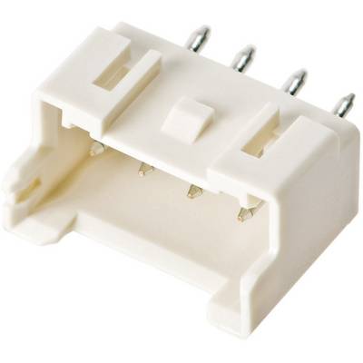 Un connettore bianco con quattro pin metallici sul retro, probabilmente adatto per il collegamento di componenti elettronici.