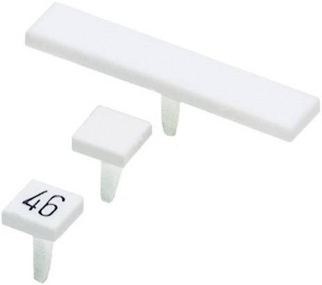 Tre pezzi di plastica bianca di dimensioni diverse; uno riporta il numero 46. Sono componenti di maniglie per mobili.